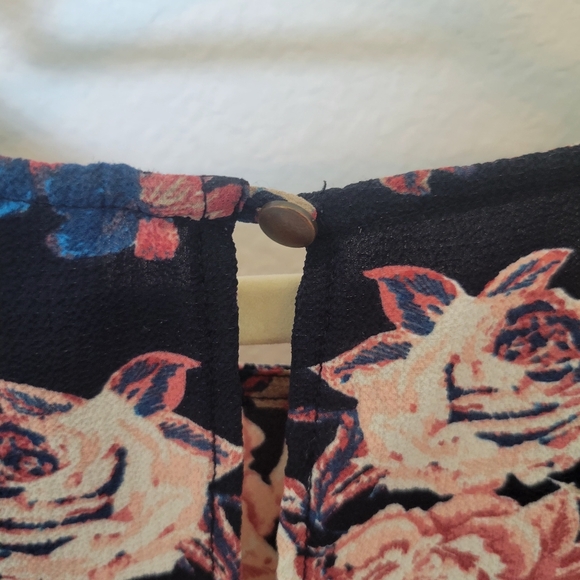 Bobeau Bell Sleeve Floral Navy Blouse - Picture 3 of 7